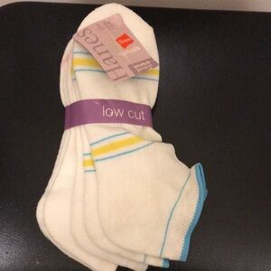 Hanes Ladies Low Cut Socks - White with Blue and Yellow Accents